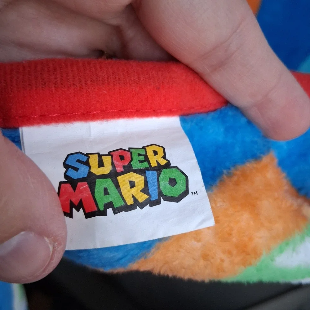 Nintendo Super Mario Bros Blue Fleece Throw Blanket Boo Mushroom Fire Flower